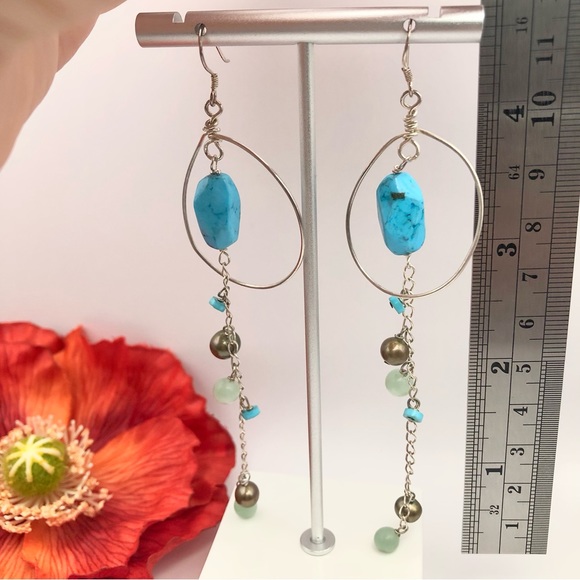 Sterling Silver Pearl Gemstone Beaded Long Dangle Chain Wire Cha Cha Earrings 5” - Picture 11 of 13